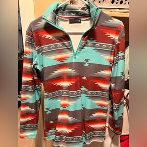 Stylish Women's Zip Up Sweater - Turquoise, Brown, Gray